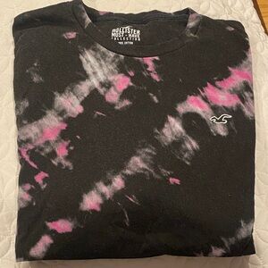 Hollister Black and Pink Tie-Dye Short Sleeve Tee